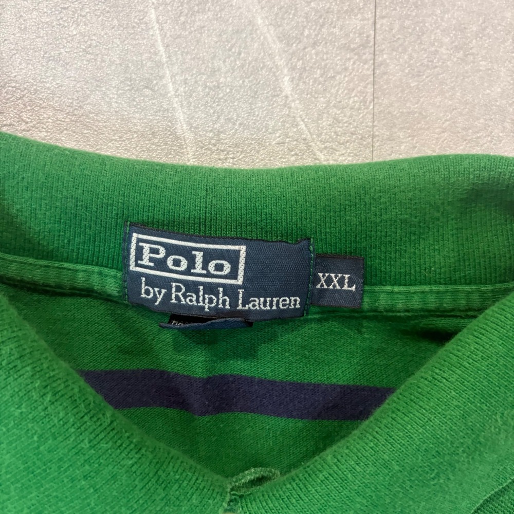 Polo Ralph Lauren Mens XXL Green Navy Blue Striped Short Sleeve Polo Shirt Pony - Picture 4 of 7